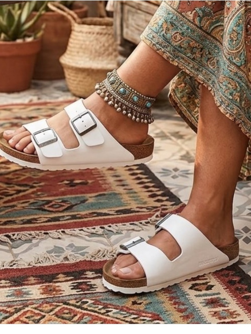 Birkenstock White Arizona Slide Sandals Size 38 Narrow